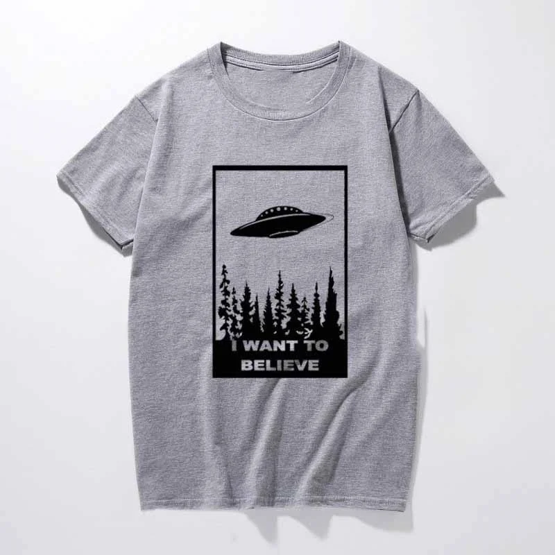 I Want To Believe T-Shirt Funny T Shirt Sci Fi Ufo Space X Fiction Files Cotton Short Sleeve Tshirt Streetwear