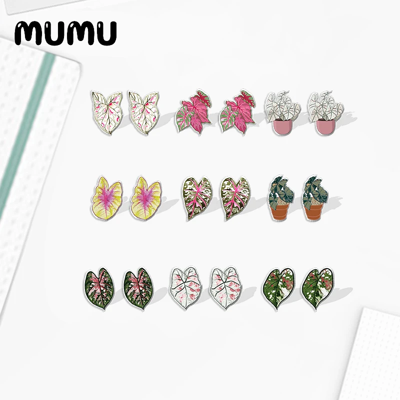 2020 New Caladium Leaf Acrylic Stud Earring Art Flower Earrings Resin Epoxy Jewelry Gifts Fans