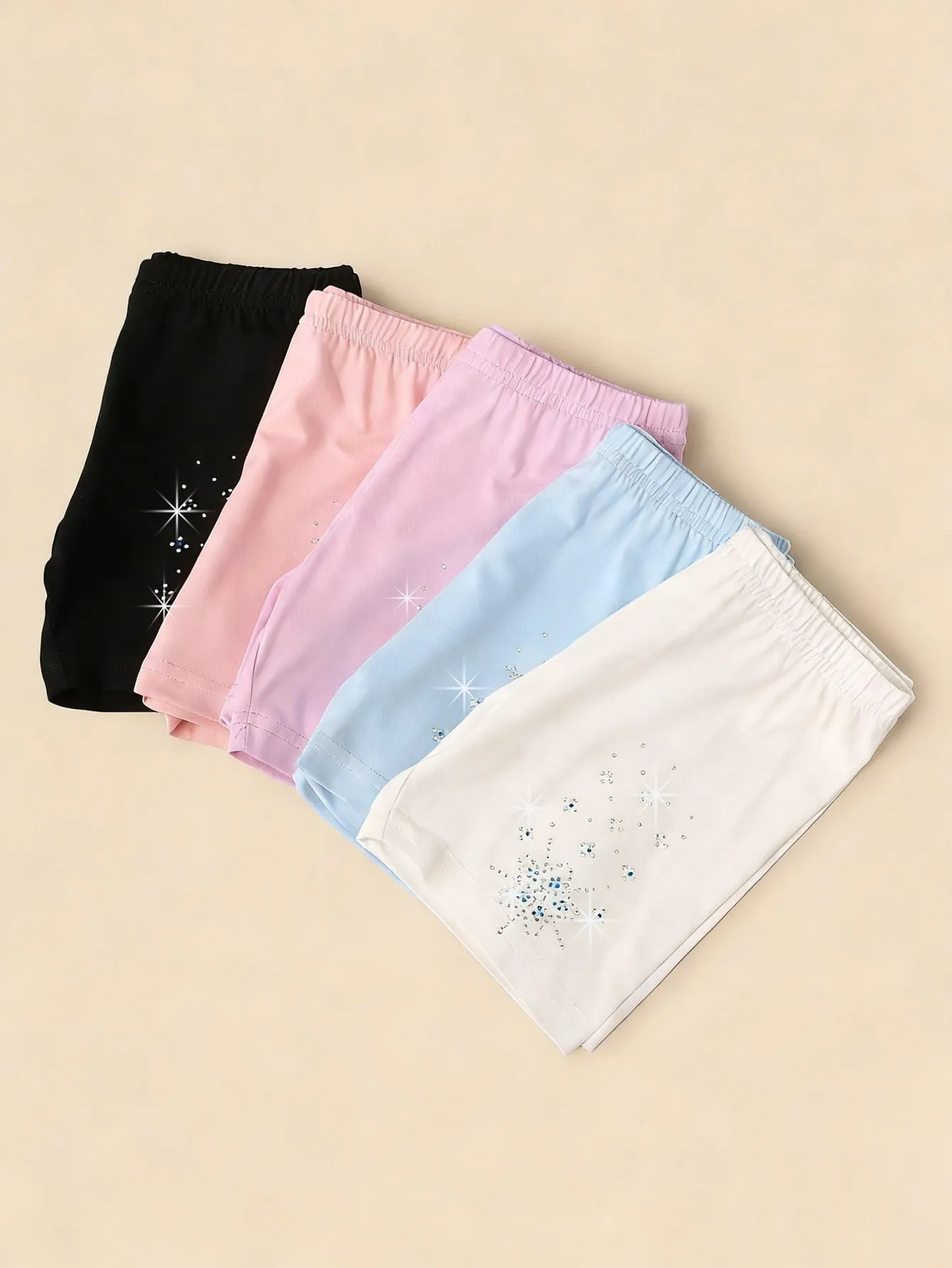 Hot Sale 5Pcs Toddler Girls Snowflake Rhinestone Shorts Soft Stretchy Biker Shorts Polyester Spandex Casual Pants 2-11 Years Old