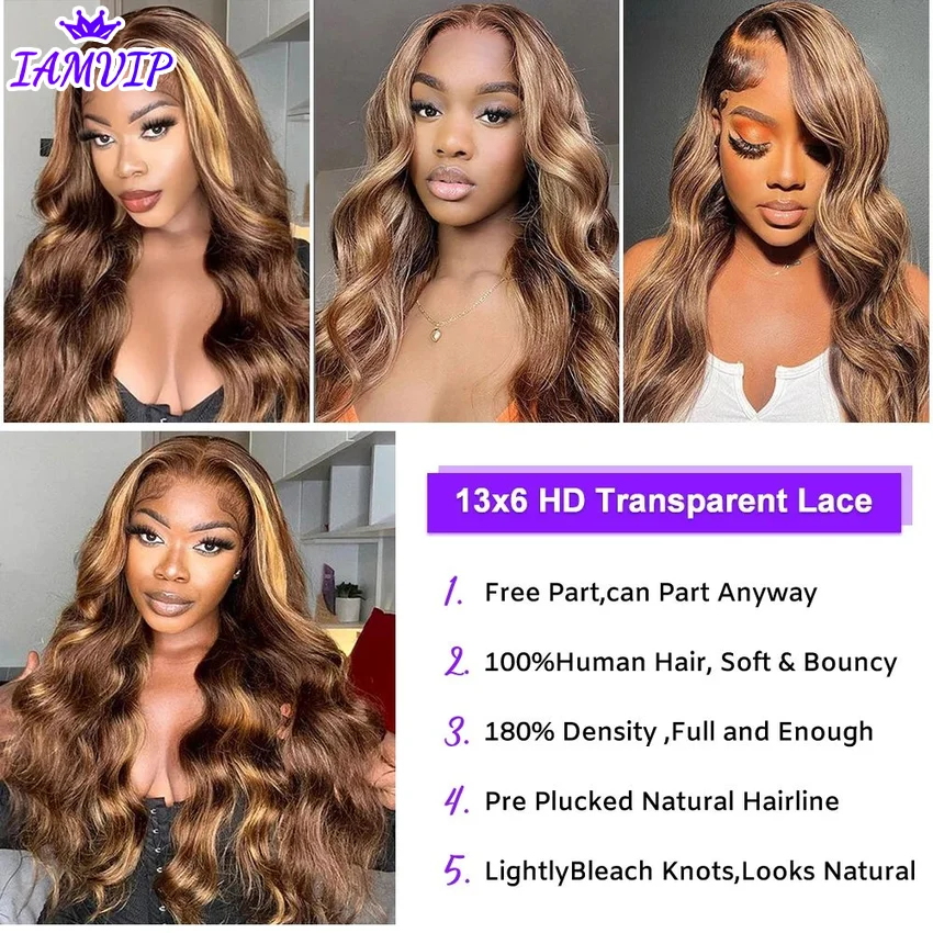 16 40 Inch 427 Pinao Highlight Colored Ombre Blonde Body Wave Wig 13x4 13x6 Hd Transparent Lace Frontal Human Hair Wig for Women