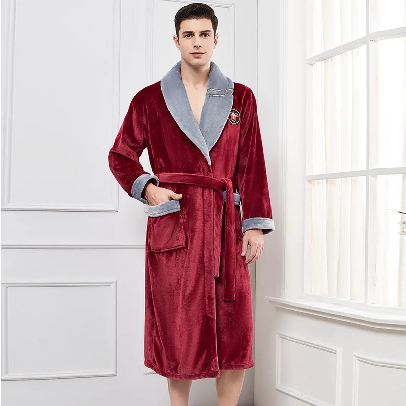 High Quality Men\'s Robe Winter Bathrobe Male Long Thick Warm Terry Fleece Towel Dressing Gown Couple Home Bath Robes