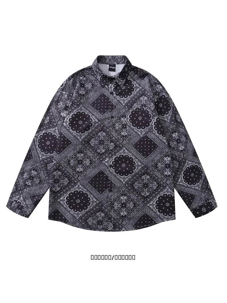 

Casual Long Sleeve Shirt Grey Night Creative Print Loose Fit Couple's Shirt from Youth Trend Autumn Wear Spring Wear