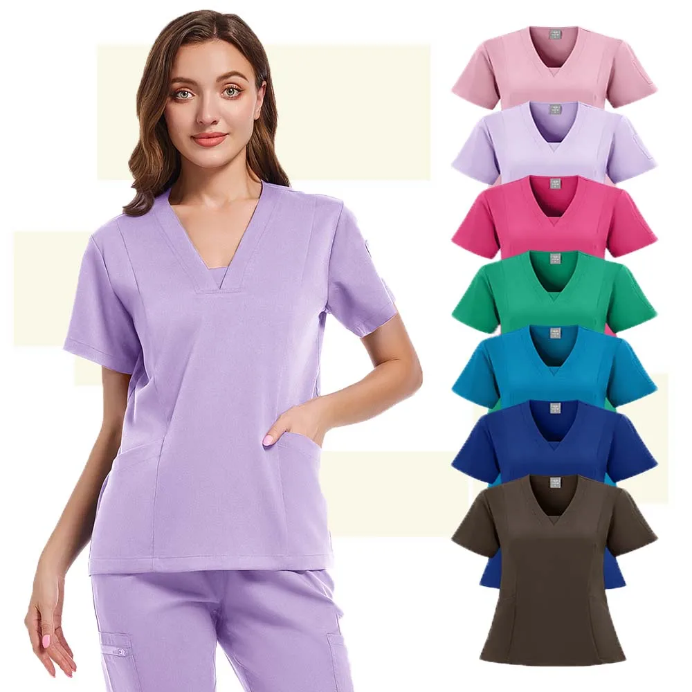 Surgical Pink Navy Blue Red Black Spa Salon Dental Aesthetic Scrubs Medical Beauty Nurse Women Work Uniform Set