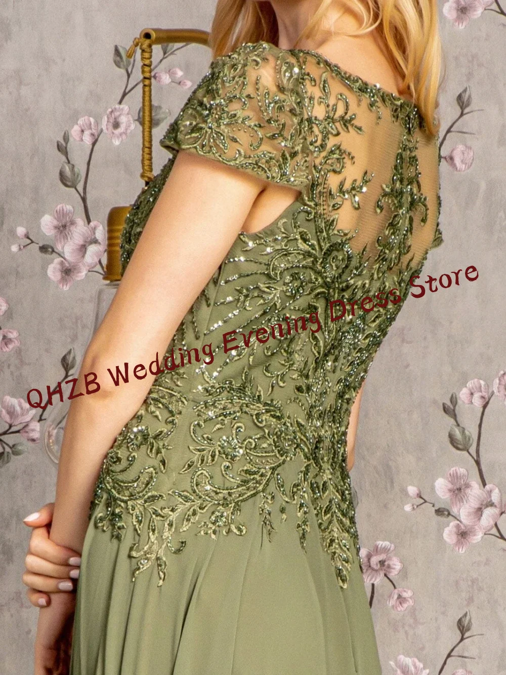 Classic O-Neck Appliquins Short Sleeve Pearls Straight Mother Of Bride Wedding Dressed Bridal Dress Customized