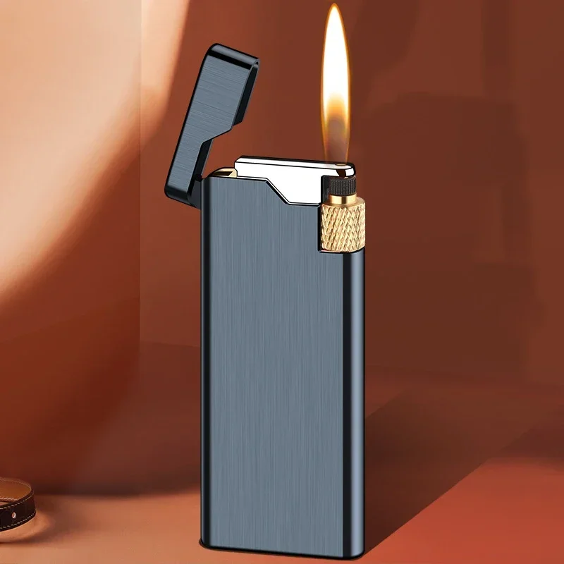 Extra Thin Butane Lighter with Gift Box Slender Wheel Lighter Gas Open Flame Lighter Mini Cigarette Lighters Gadget Men's Gift
