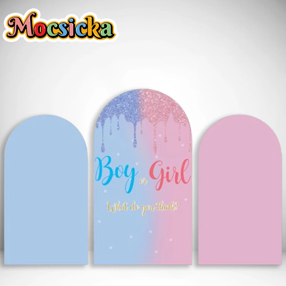 

Boy Or Girl Gender Reveal Party Arch Backdrop Cover Chiara Wall Decoration Glitter Slime Drop Blue Pink Background Wall Banner