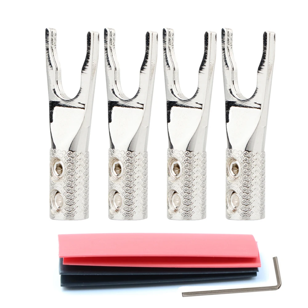 SY1504(R) HI END ทองแดง Y Spade ตัวเชื่อมต่อสกรูสองตัวล็อคปลั๊กบัดกรีโรเดียมส้อมของหวานกับท่อลำโพง