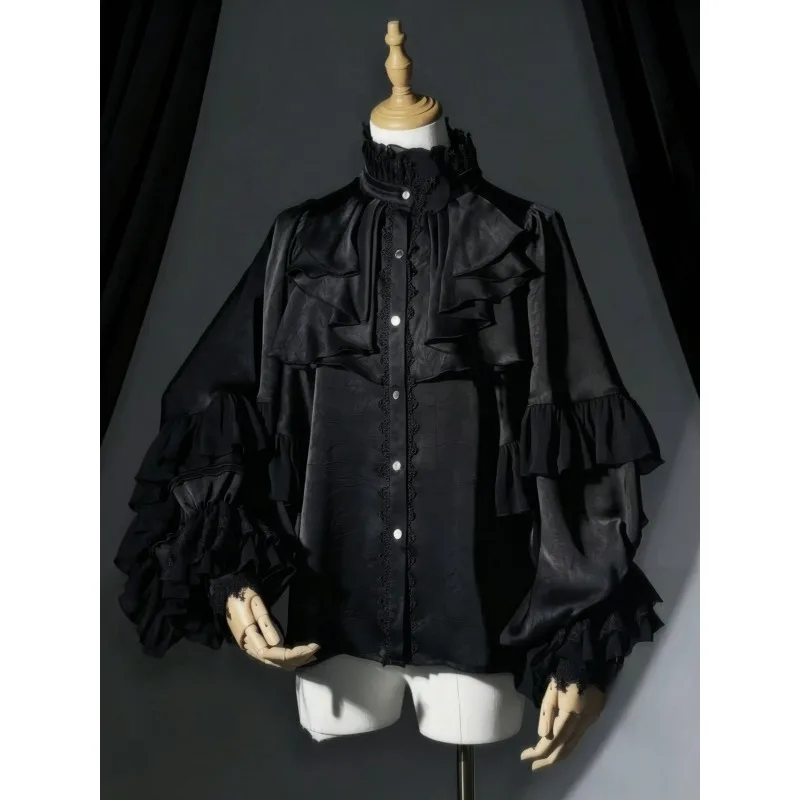 Spring Vintage Gothic Lolita Style Shirt Women Elegant Lace Ruffles Flare Long Sleeve Blouses Y2k Aesthetic Punk Subculture Tops - view 3