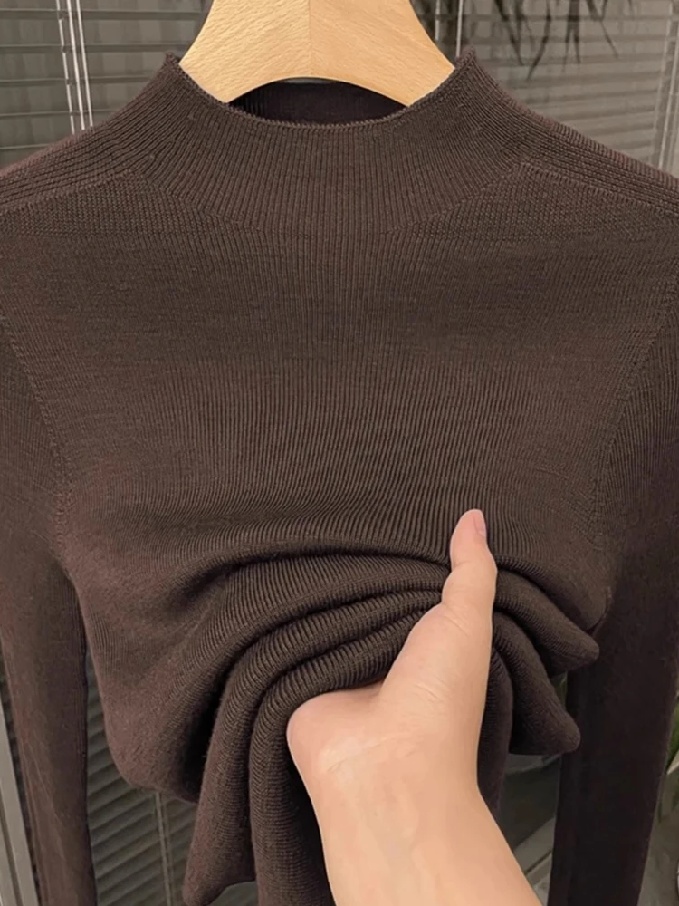 

Чистый цвет f, простой вязаный свитер с высоким воротником, осень-зима, утягивающая верхняя основа, универсальная шерстяная основа irt Sli...