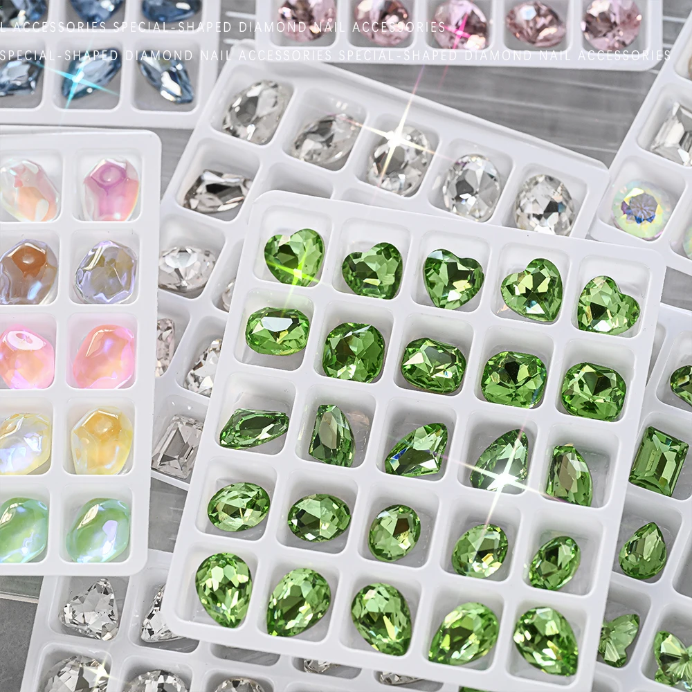 25Pcs 3D Pointed Bottom Crystal Rhinestones Nail Charm Clear/Pink/Green Glass Stone Luxury Diamond Gems Manicure Decoration