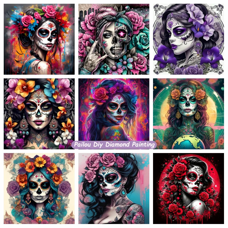 

The Day of The Dead Mysterious Beauty Diamond Painting Art Lady Catrina Mexican Sugar Skull Girl Mosaic Cross Stitch Home Decor