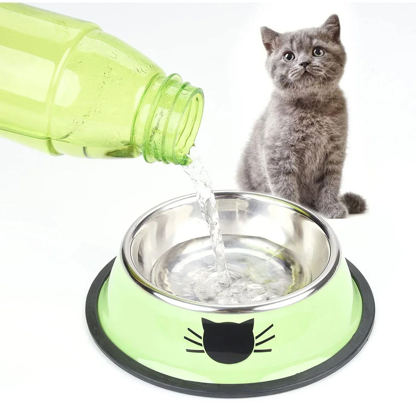 Cat Food Bowl Stainless Steel Cat Feeder Water Bowl With Non-Slip Rubber Base Small Pet Bowl Cat Accessories Pet Supplies 강아지