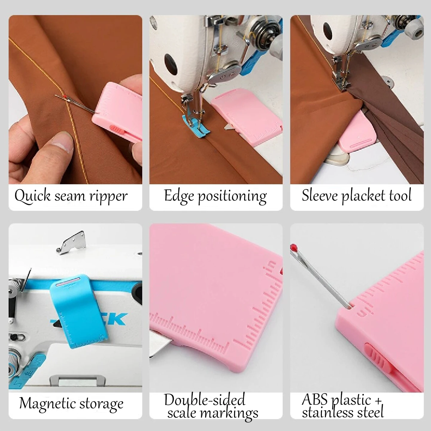 Magnetic Wizard Sleeve Tab Sewing Guide Gauge, 4 In 1 ABS Seam Allowance Stop Ruler With Hidden Seam Ripper, Multi-Function Fabr