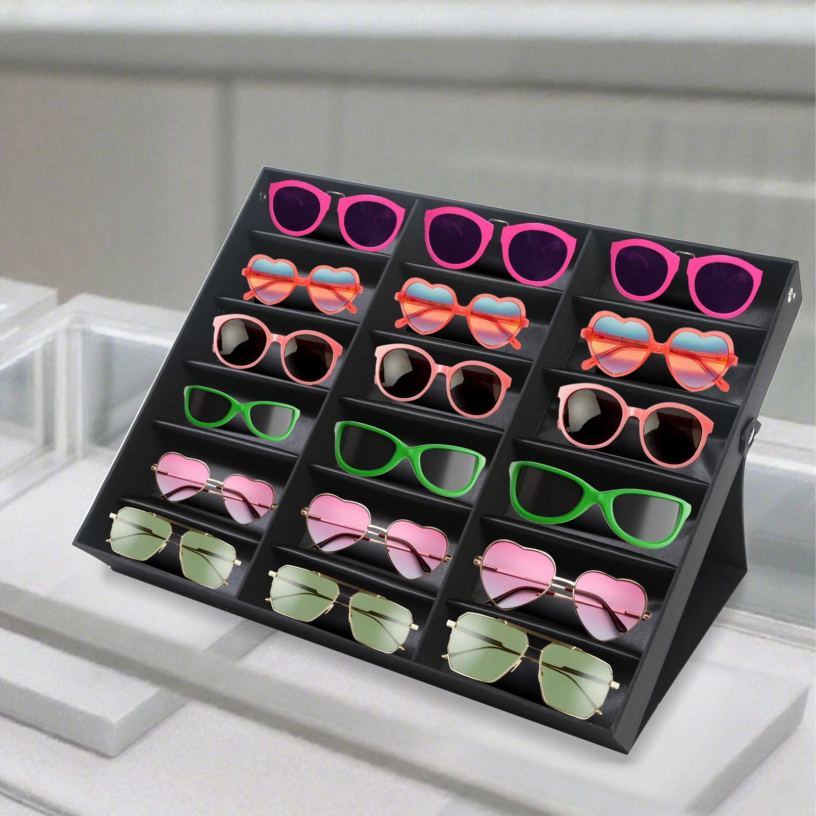 

18 Slot Sunglasses Organizer,Sunglasses Display Case,Glasses Storage Case,Multiple Eyeglasses Holder Display Tray,Eyewear Cases