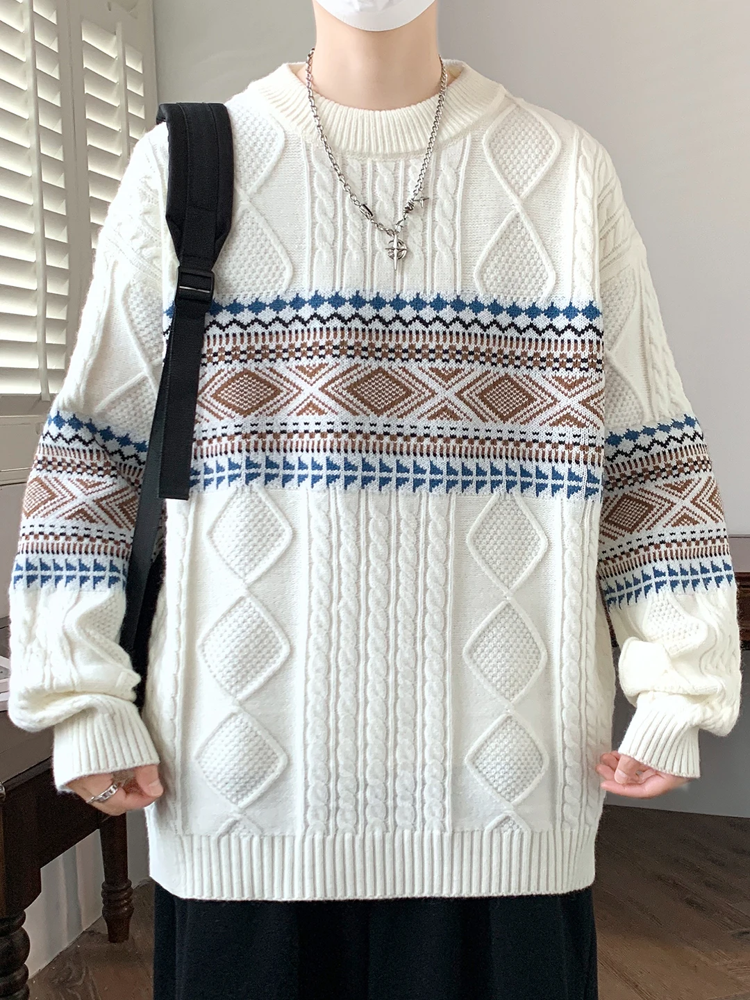 

Мужской трикотажный свитер с круглым вырезом и вышивкой, с длинными рукавами, теплый, повседневный, из смесового полиэстера, модный, осенне-зимний