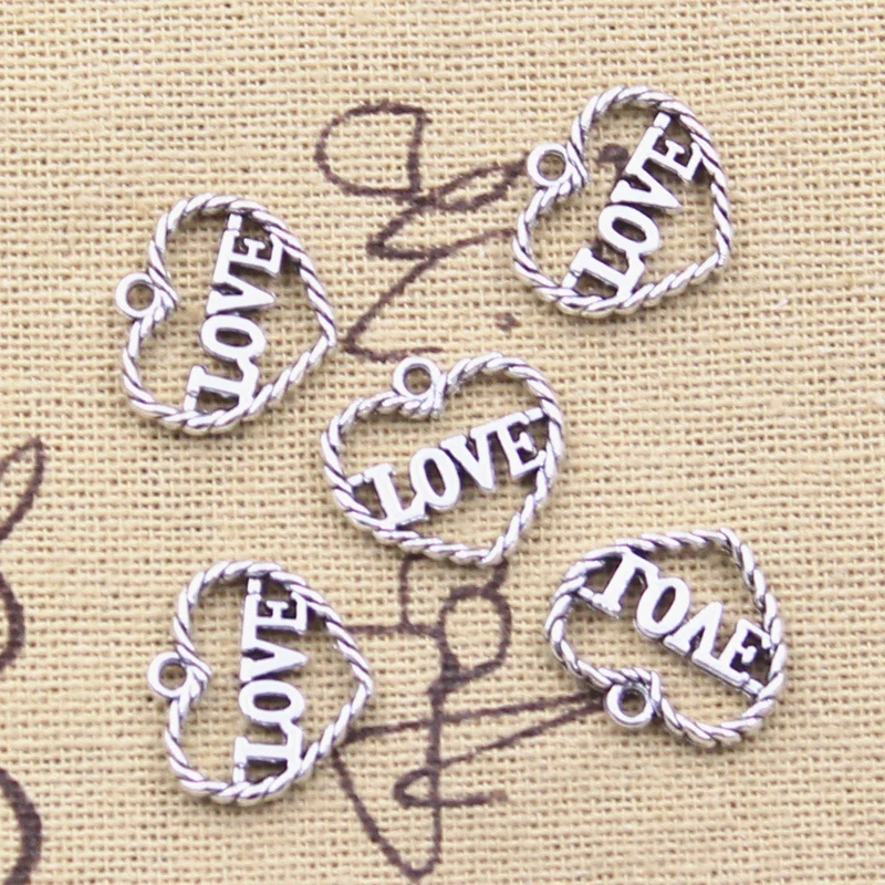 50pcs Charms heart love 14x15mm Antique Silver Color Pendants DIY Crafts Making Findings Handmade Tibetan Jewelry