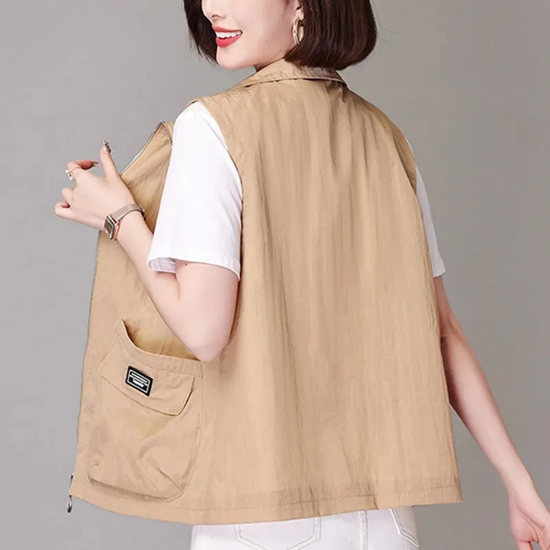 Light Breathable 2024 Summer New Vest Coat Female Fashion Western-Style Sun Protection Sleeveless Jacket Women Waistcoat Tops