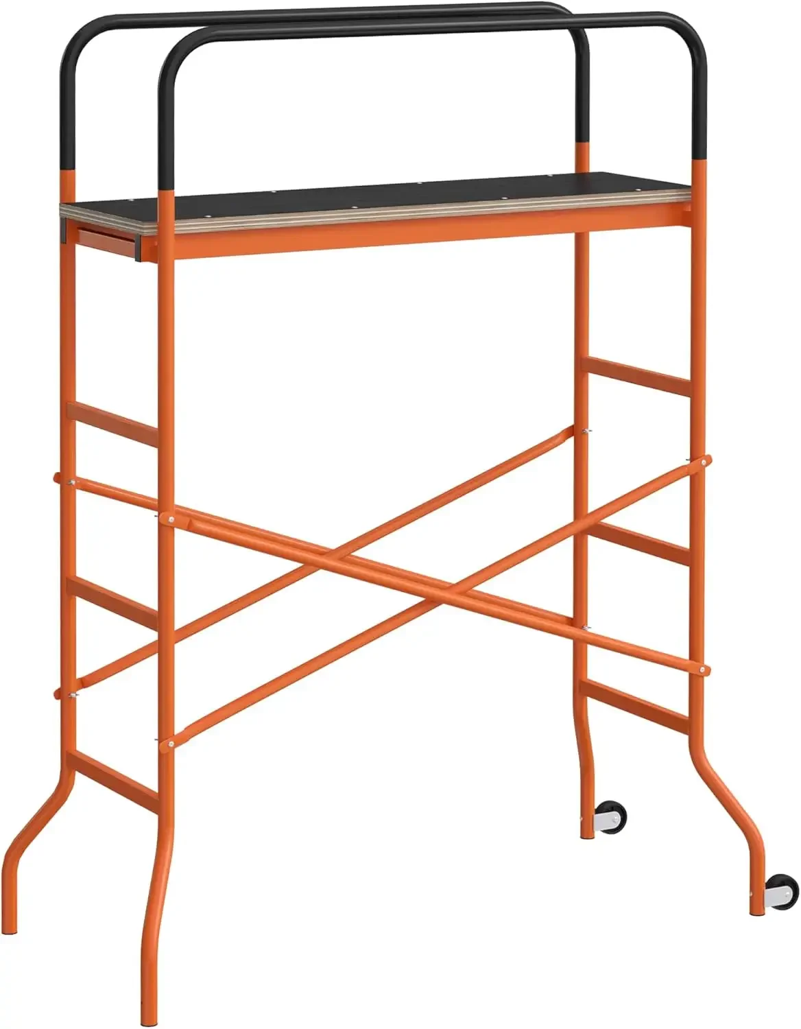 HOMCOM 4-Step Steel 4.6 x 2 x 6 ft. Scaffold 2 Wheels Free Moving for Indoor & Outdoor Decoration Anti-Skid, 440 Pound Capacity,