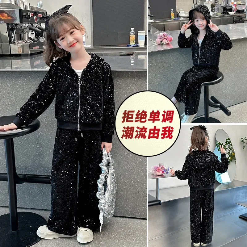 Girls Coat+Pants Kids Suits 2PCS/Set Cotton 2024 Dazzling Spring Autumn Cotton Tracksuit Sport Suits Children Clothing