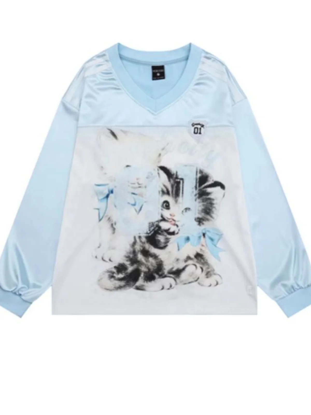 

Футболка Colorblo Long Sve с милым узором, свободная посадка, дышащая молодежная повседневная одежда с животным принтом