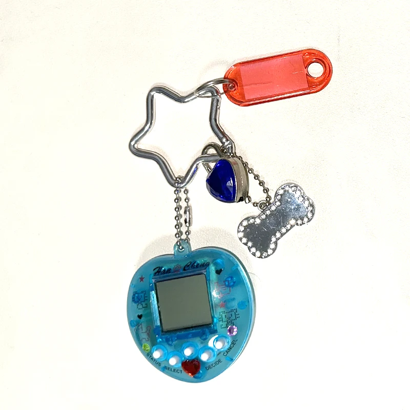 Korean Fashion Rainbow Game Console Bone Keychain Kawaii Harajuku Charm Y2K Crystal Heart Lock DIY Bag Pendant Keychain Vintage