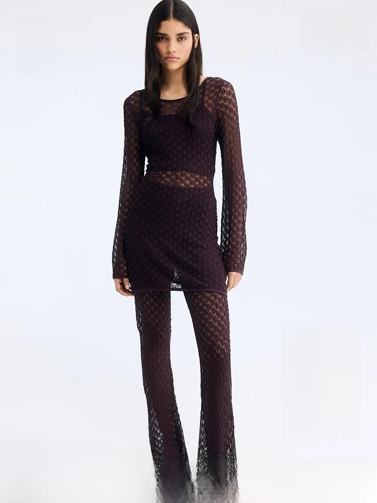 

Spring Women's Knitted Dot Pattern High Waist Jazz Pants Ele Sle Comfortable Polyester And Viscose Fabric Ladies Trousers