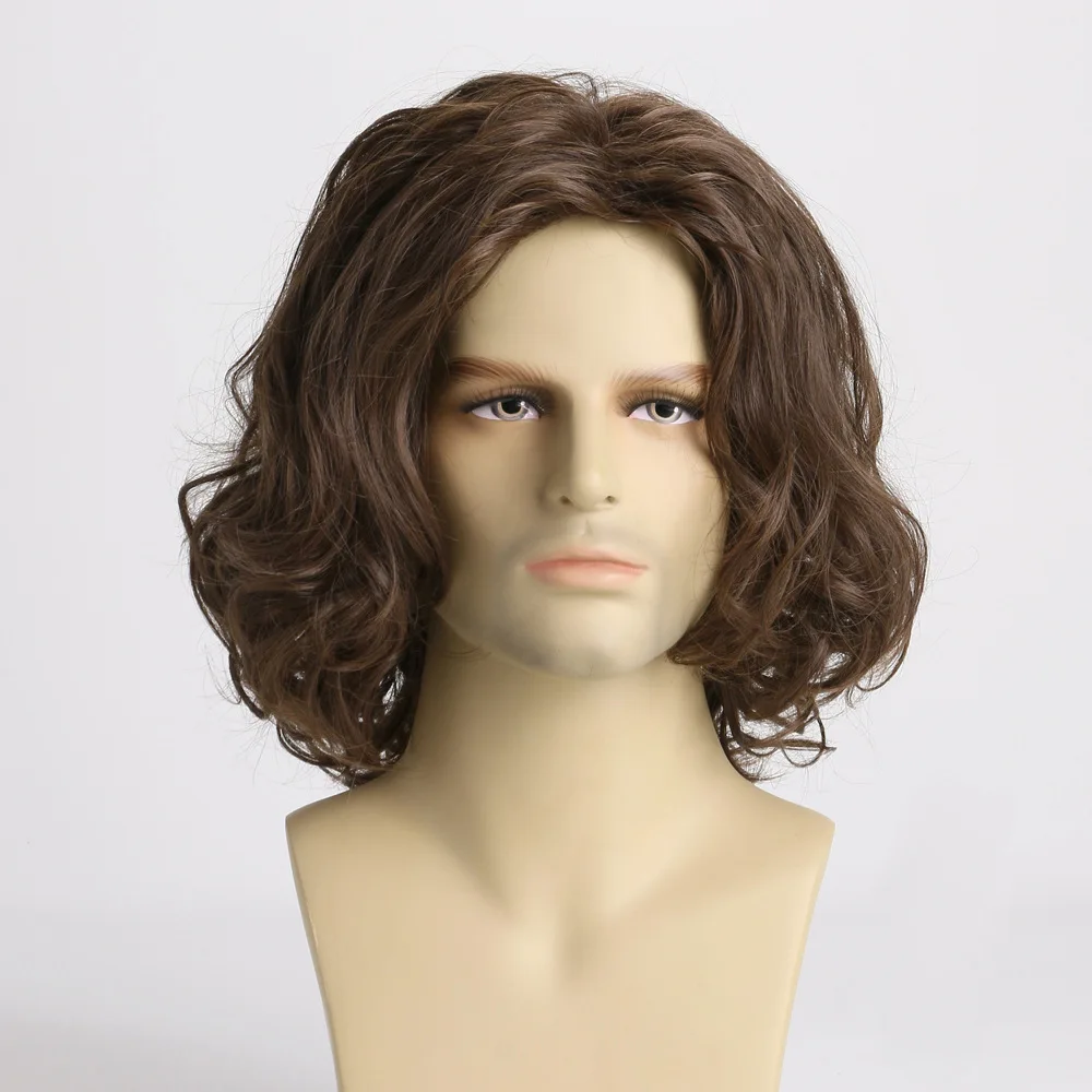 Synthetic Short Brown Wig with Bangs Natural Soft Fluffy For Men Hair Daily Cosplay Halloween Party Breathable Wig