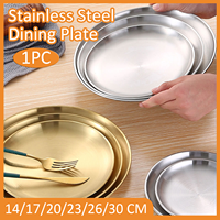 1PC Metal Dining Dish Stainless Steel Round Plate Shallow Tray 14/17/20/23/26/30cm BBQ Picnic Camping Food Container Tableware