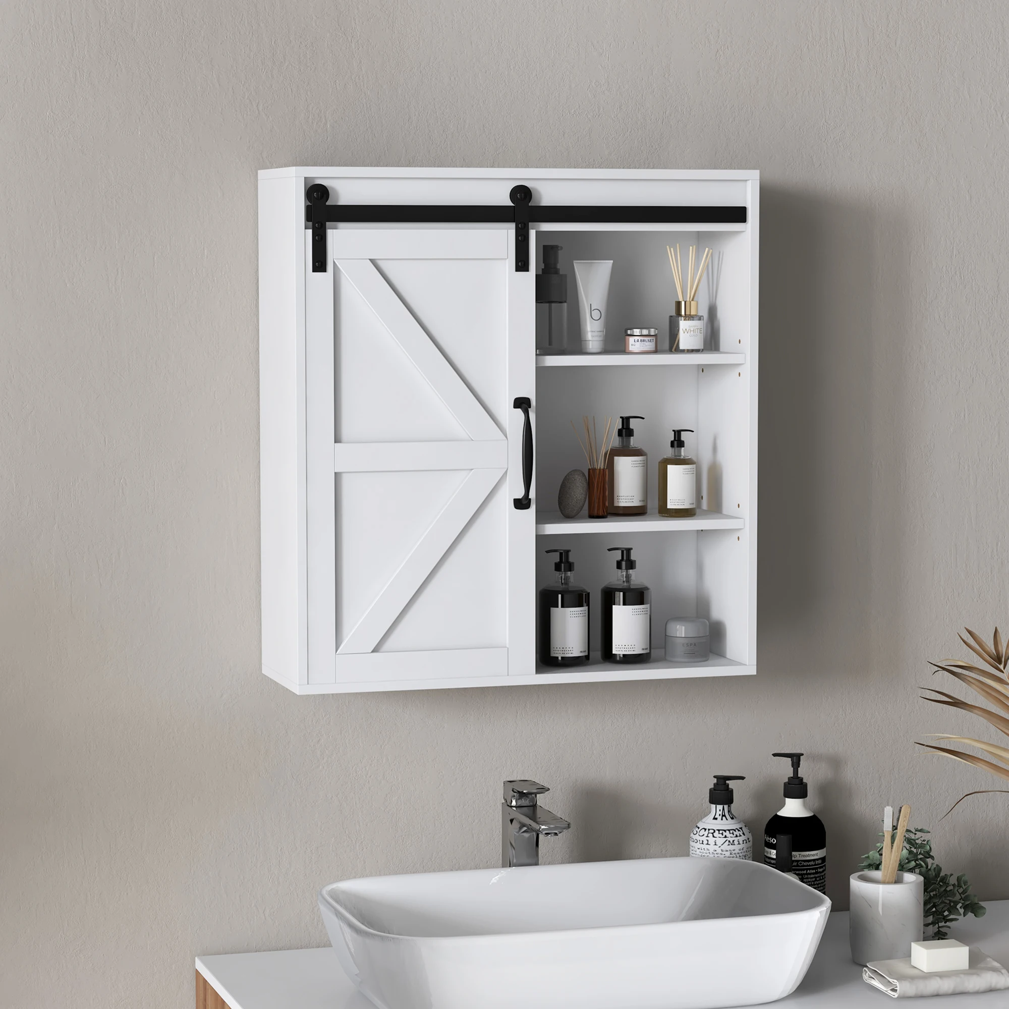 Kleankin Medicine Cabinet, Farmhouse Bathroom Wall Cabinet with Sliding Barn Door and Adjustable Shelf, over the Toilet Cabinet