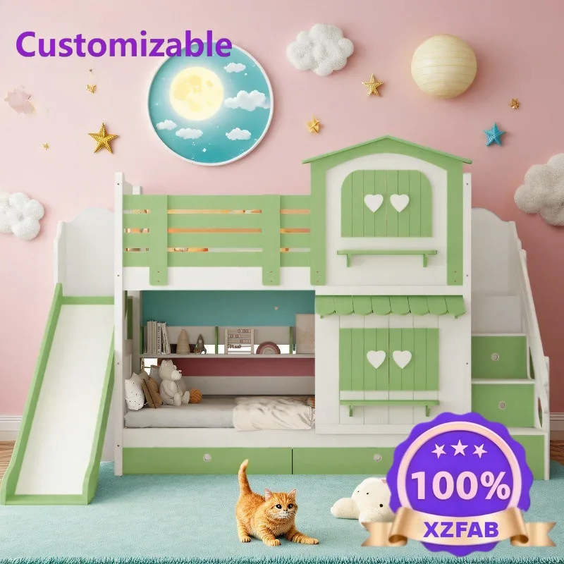 Factory Direct 2026 Two-story princess wind castle bed slide bed multi-function children's bed