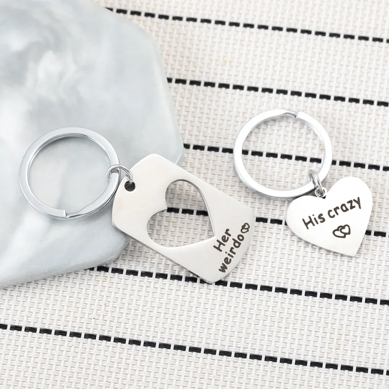 Steel Her Weirdo His Crazy Key Ring Sweet Key Chains DIY Jewelry Gifts