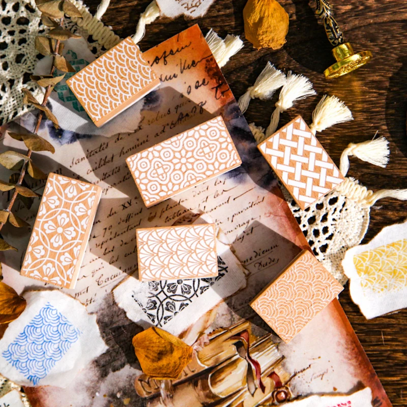 Vintage Washi Muster Holzstempel für Scrapbooking Hobby Briefpapier Japan Stil Basteln und Stempeln DIY Siegelzubehör