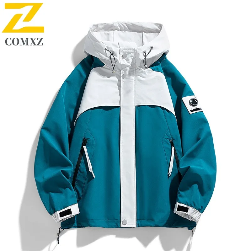 

COMXZ Men Jacket Waterproof Hooded Outdoor Adventure Hiking Camping Mountaineering Hunting Windbreaker Coat Autumn Gorpcore Coat