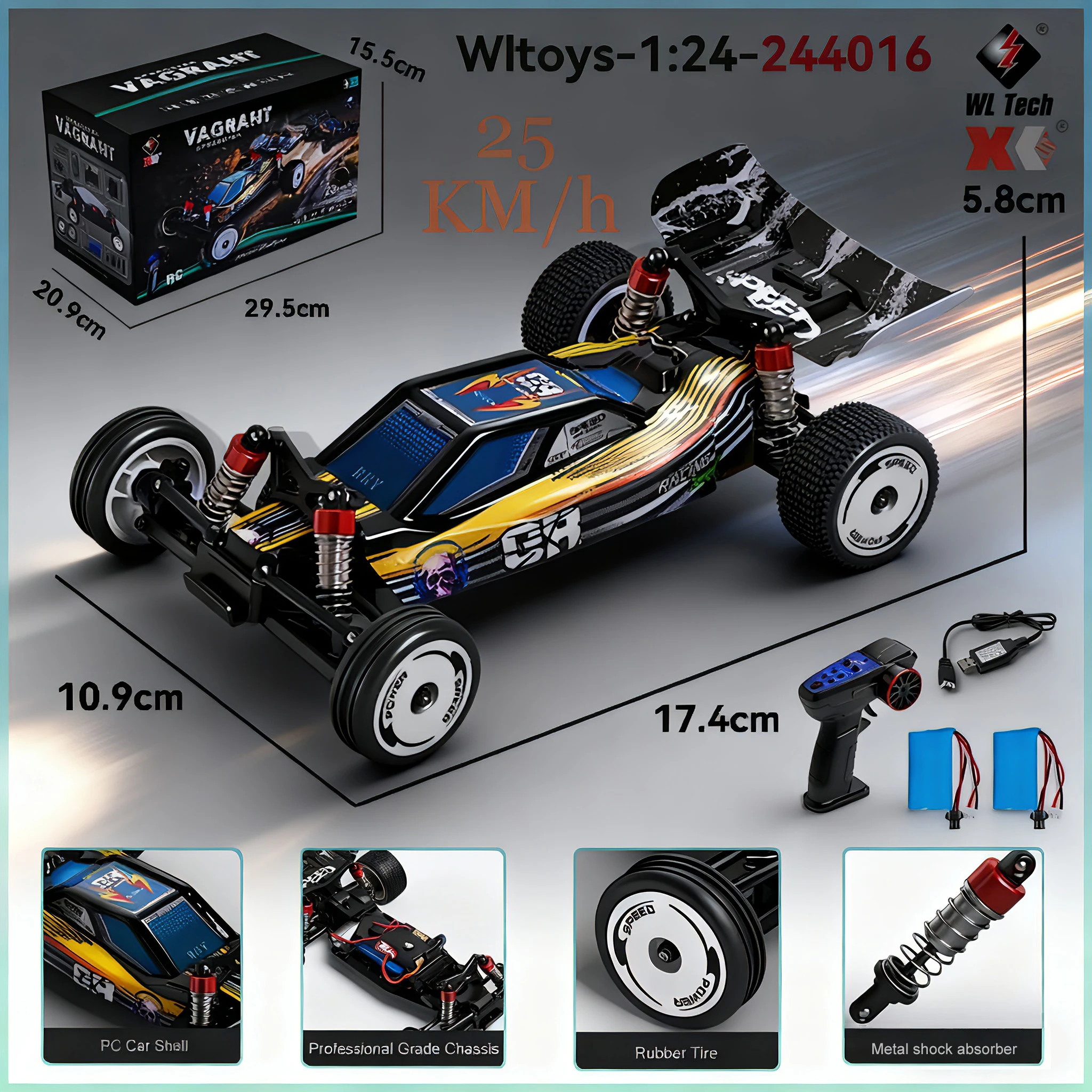 

Новый Wltoys 244016, высокоскоростной 1:24, электрический конкурентоспособный высокоскоростной игрушечный автомобиль с дистанционным управлением, радиоуправляемая модель Рождества