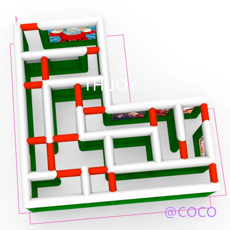 Snelle verzending, 2025 nieuwste kerst opblaasbaar doolhof voor feest, 6x6 m L-vorm afdrukken opblaasbaar doolhof laser tag games voor kinderen
