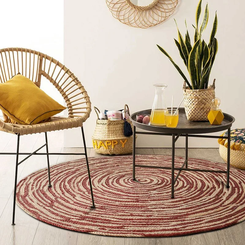 Living Room Carpet Home Decoration High Quality Natural Jute Traditional Hand Knitting Rug Soft Round Wear Resistant Durable Mat