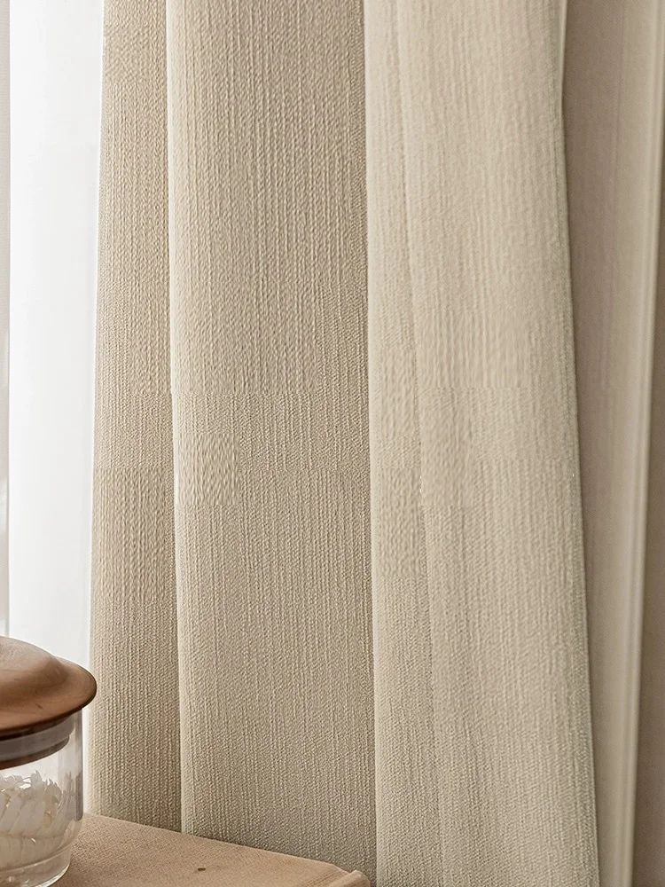 New French shade curtain for balcony bedroom bay window curtain study light luxury embossed stripe curtain cloth custom size