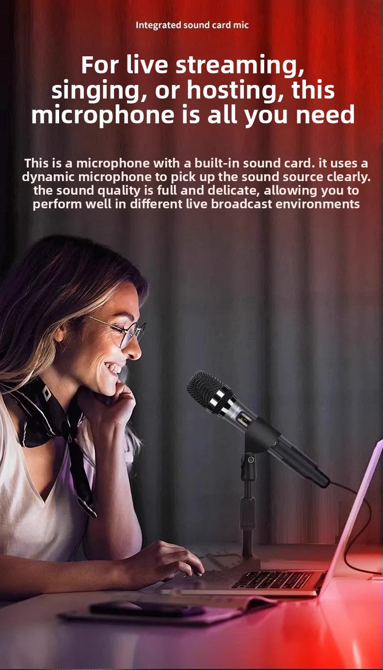H20 Live Sound Card Microphone All‑In‑One Portable Bluetooth Noise‑Cancellation Mic For Outdoor Karaoke Live Streaming Equipment view 5