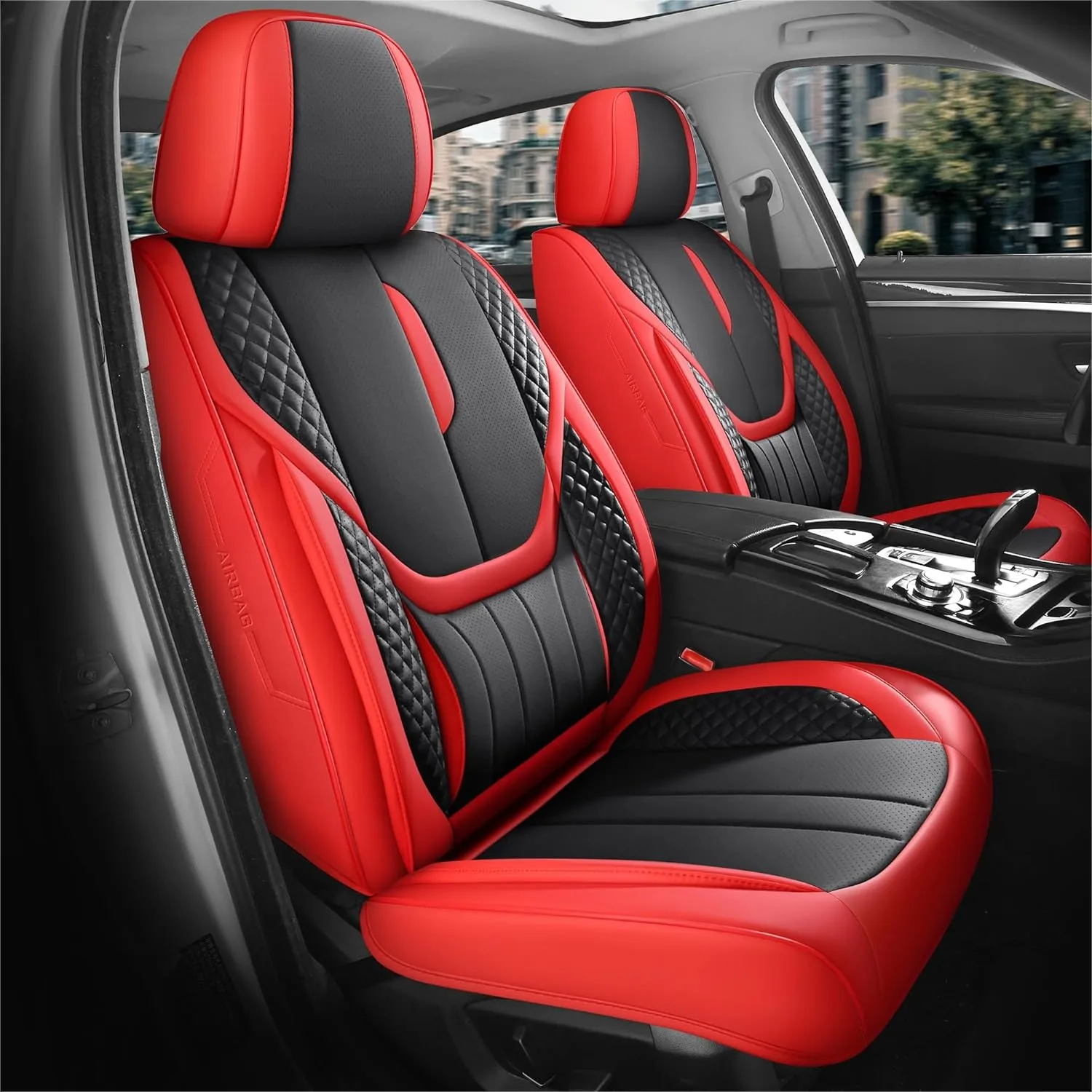 

Car Seat Covers Full Set Universal Faux Leather Waterproof Breathable Front and Rear Seat Protectors for Cars SUV Truck Redblack