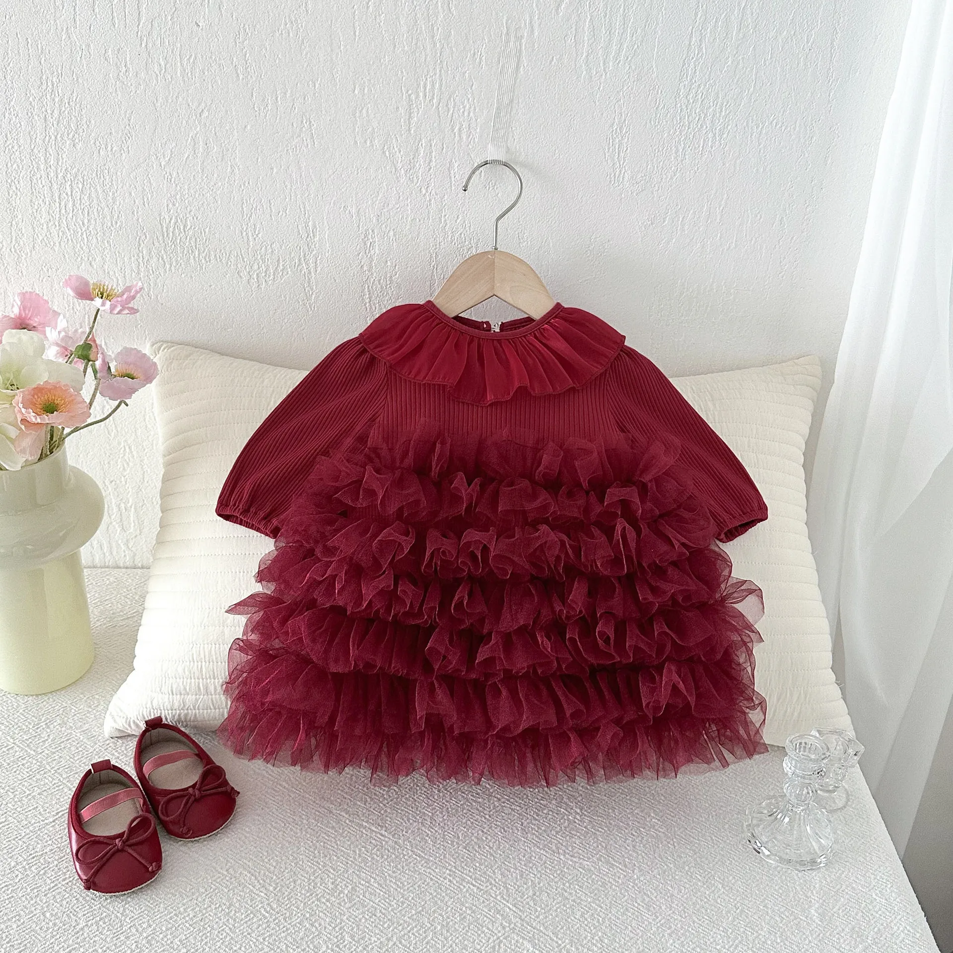 

Новый красный комбинезон-платье из сетки для девочек, нарядное платье принцессы для новорожденных, милое праздничное платье на день рождения, 0-2 года