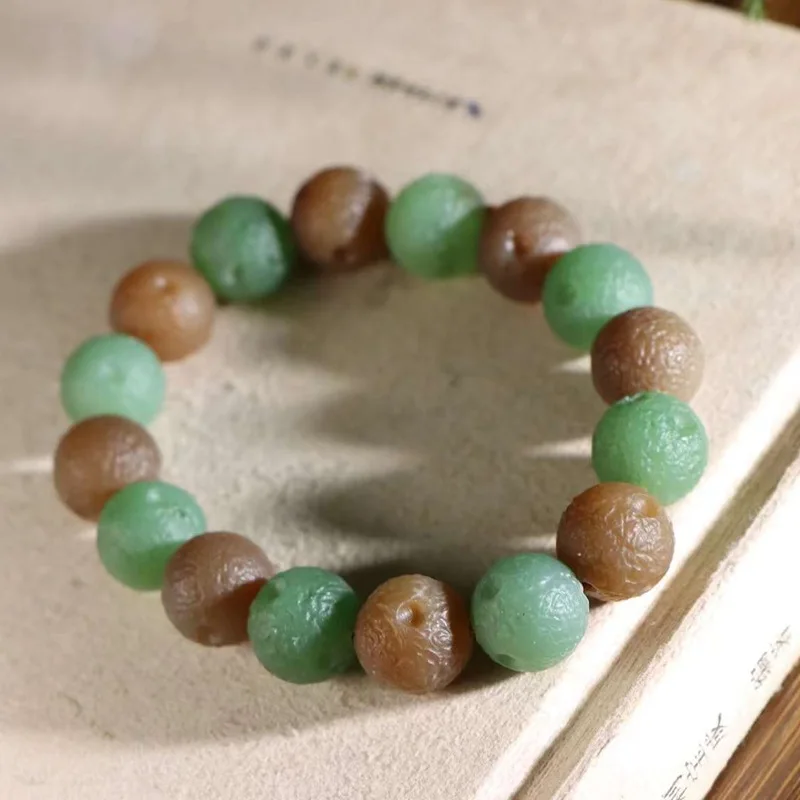 Natural Hetian Jade Russian Jasper Sugar Old Material Stone Bracelet Simple Style