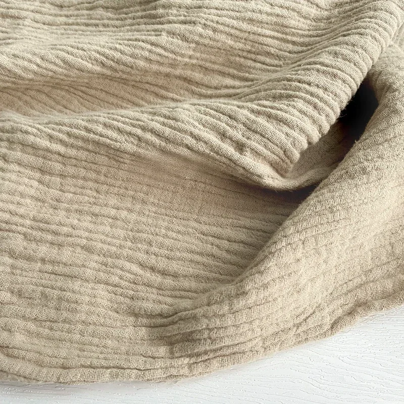 Retro Art Washed Pleated Linen Cotton Fabric  Apricot Colored Cotton Linen Texture Outerwear  Skirt Bag Clothing Designer Fabric