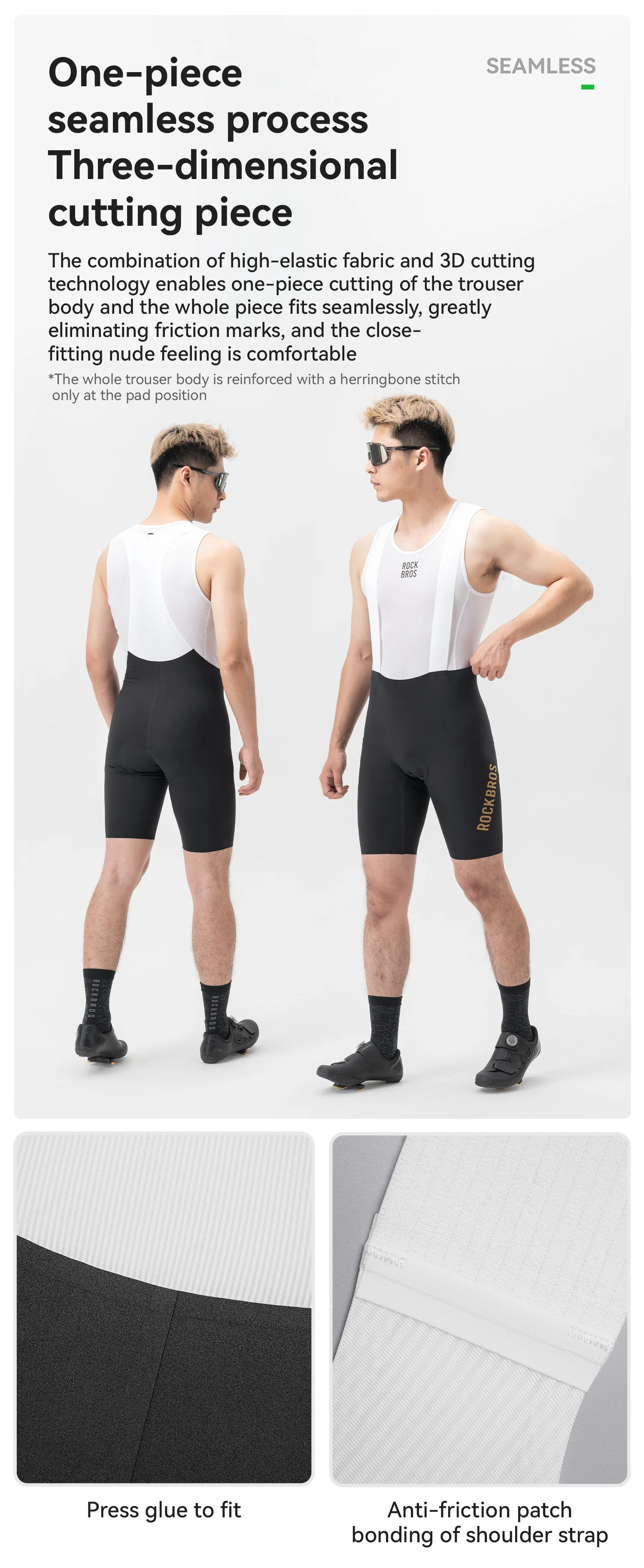 ROCKBROS Herren Fahrrad-Trägerhose Nahtlos mit Italienischer Polsterung Atmungsaktive Leichte Fahrradshorts – Detail 7
