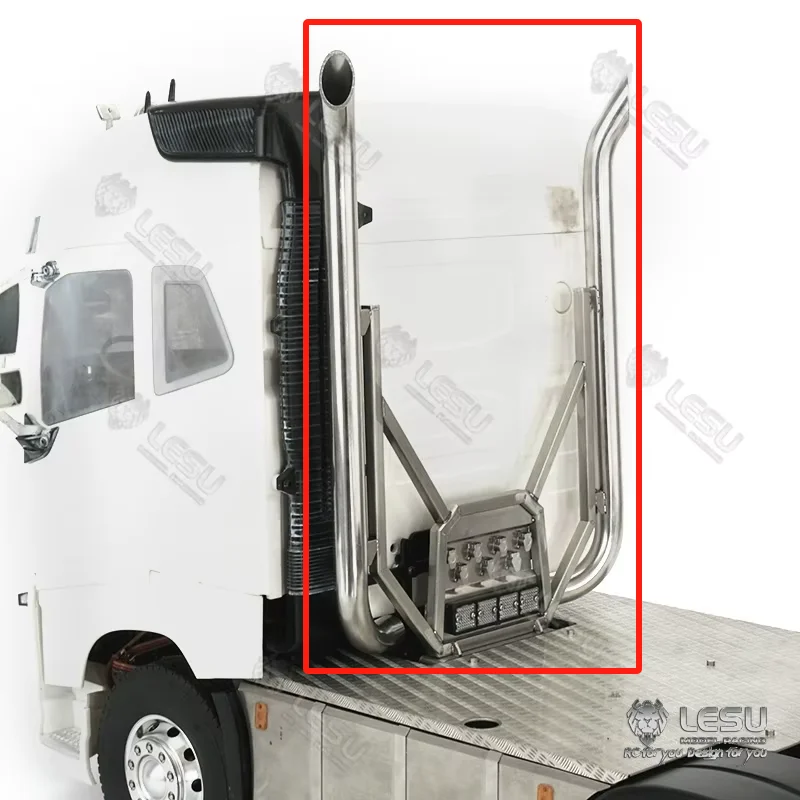 

LESU 1/14 трактор Tamiya FH16, модель грузовика, игрушка, двойной дымоход, сквозное отверстие с кронштейном для освещения, набор выхлопных газов