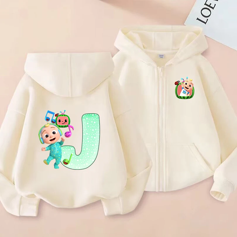 Cocomelons crianças hoodies casacos dos desenhos animados impresso carta figuras meninas meninos camisolas primavera crianças finas jaquetas com capuz presente novo