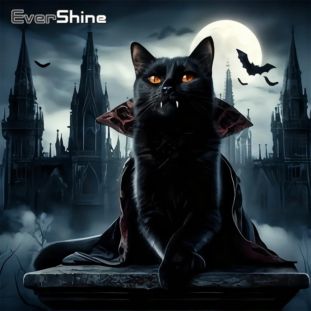 Evershine Vollquadrat Rundes Diamantmosaik Schwarze Katze Tier DIY Malerei Mond Bild von Strass Stickerei Haus Home Decor