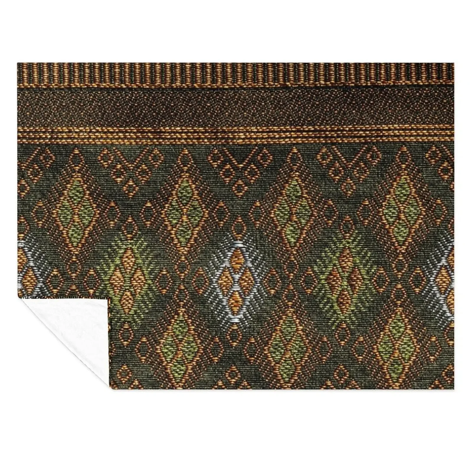 

Thai Silk - Green Gold Thai Traditional Silkworms Throw Blanket Moving Flannel Summer Beddings blankets ands Blankets