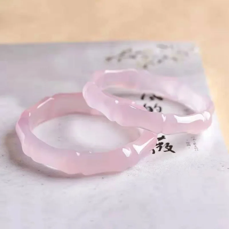 AChalcedony Bracelet Ice Transparent Pink Purple Agate Bracelet Women's Festival High Rise Jade Bracelet Bamboo Festival Safety