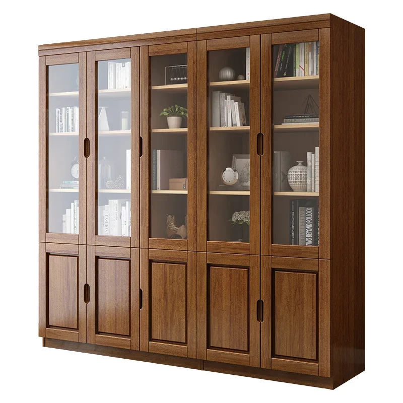 

Modern simple Chinese solid wood bookcase, floor-to-ceiling glass door bookshelf combination