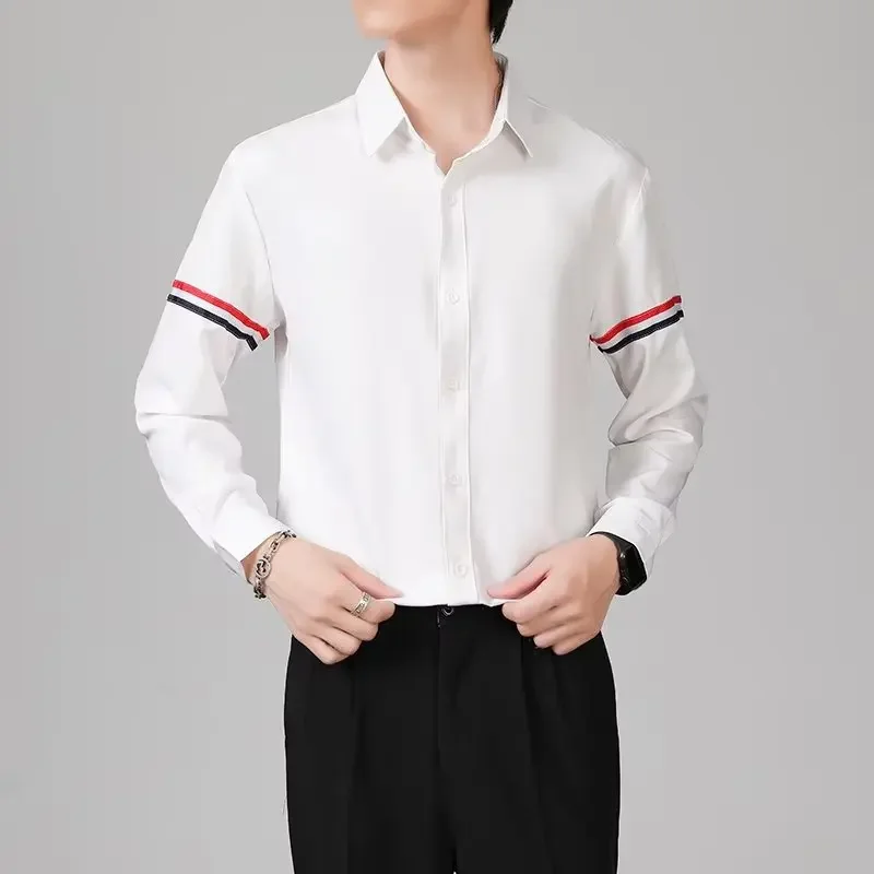 Men's Casual Business Trendy Long Sleeve T-shirt White Color Sleeveless Thickened Collarless Cotton Shirt Wholesale